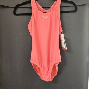 Speedo Girls Swimsuit Size 8 Pink One Piece Solid Racerback NWT